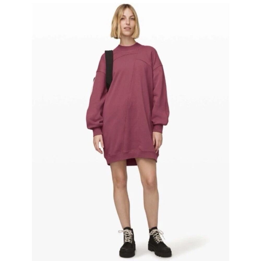 Lululemon Broken Beats Plum Pink Sweater Dress Medium Oversized Athleisure